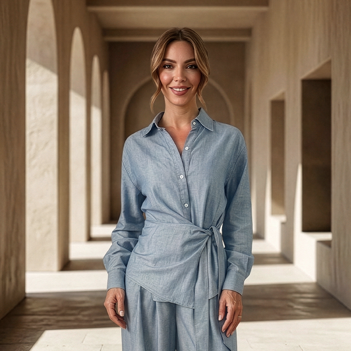 سيت - بنطلون وبلوزة كتان بارد